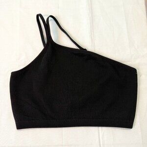 Aerie Black One Shoulder Asymmetrical Bralette Size L NWOT
